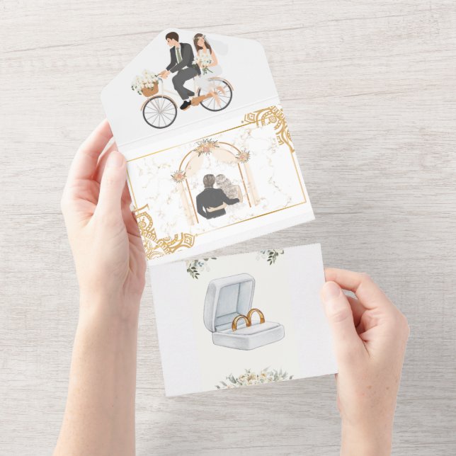 Convite Floral para Casamento Elegante Beige (Aba destacável)