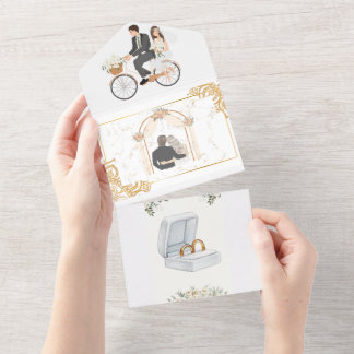 Convite Floral para Casamento Elegante Beige