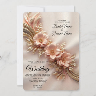 Convite Floral para Casamento Elegante Orange Peac