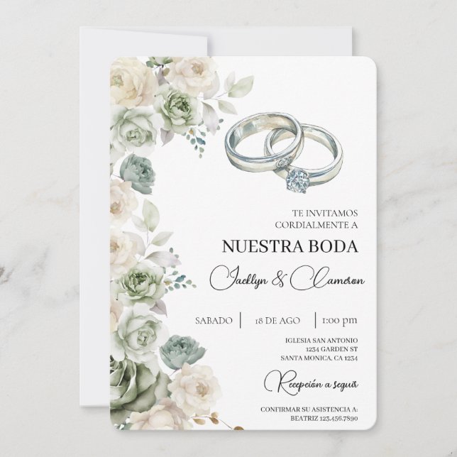 Convite Floral para Casamento Espanhol (Frente)