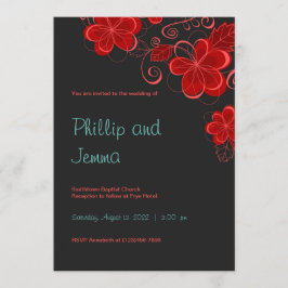 Convite Floral para Casamento Preto e Vermelho