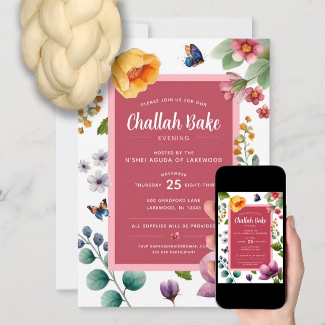 Convite Floral para Evento de Assar Challah (Criador carregado)