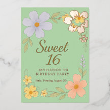 convite floral para festa de aniversário de sweet 