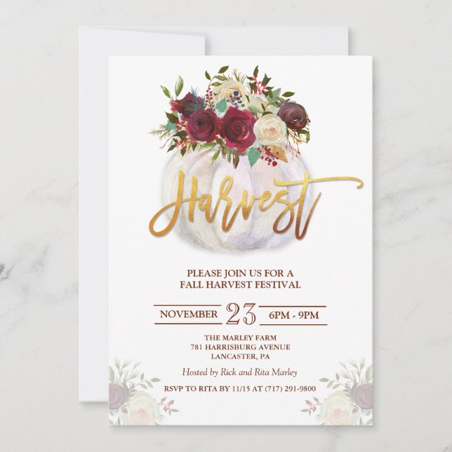 Convite Floral para Festival de Colheita de Pumpki (Frente)