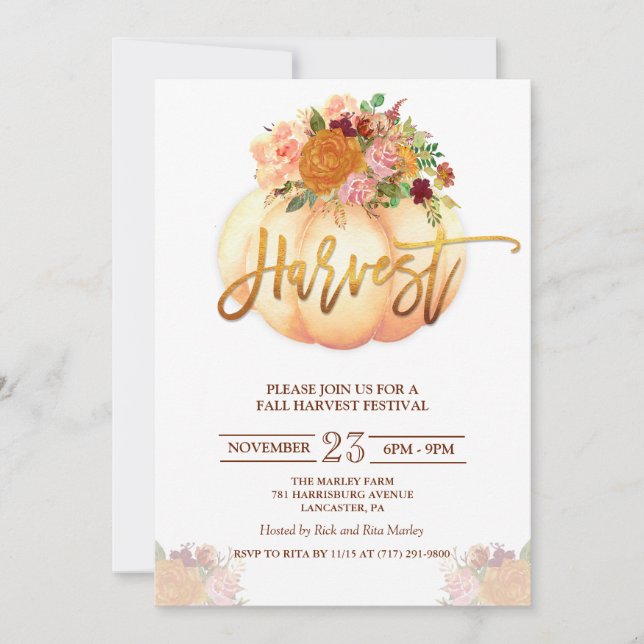 Convite Floral para Festival de Colheita de Pumpki (Frente)