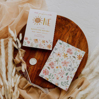 Convite Floral para primeiro aniversario de Sol