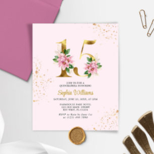 Convite Floral para Quinceañera Dourado de Orçamen