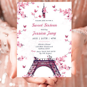 Convite Floral Paris Eiffel Tower Sweet 16 Festa de aniver