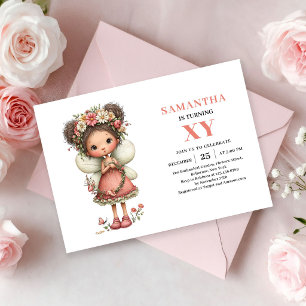 Convite Floral Pastel de 1º Aniversário da Menina