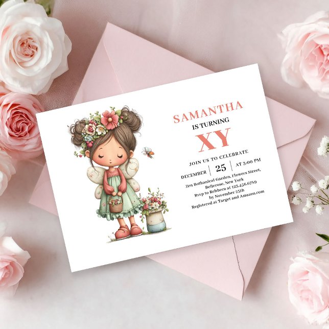 Convite Floral Pastel de Aniversário de Menina Fad (Magical Fairy Girl Birthday Pastel Floral invitation)