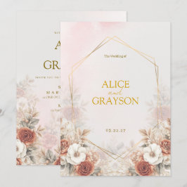 Convite Floral Pastel Elegante Boho Aquarela Casamento 