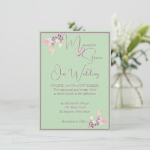 Convite Floral Pastel Green & Mauve Wedding