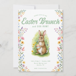 Convite Floral Pastel Watercolor Bunny Easter Brunch
