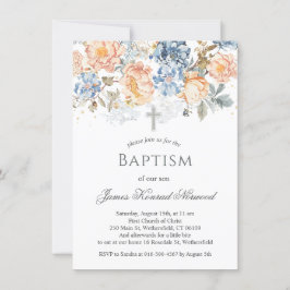 Convite Floral Peach Blush Blue Baptism