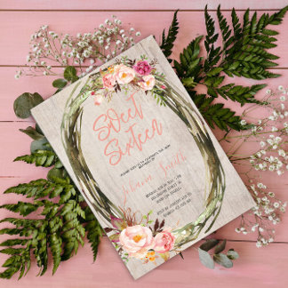 Convite Floral Peony Rustic 16 Doce Sessenta Aniversário