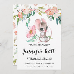 Convite floral pequeno do chá de fraldas do rato