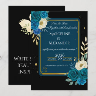 Convite Floral Personalizado Azul Marinho e Rosa
