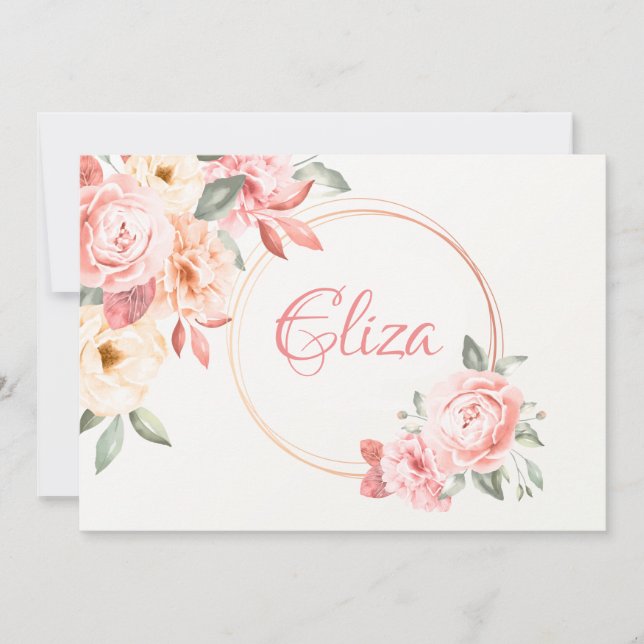 Convite Floral Personalizado em Papel de Carta Rosa (Frente)