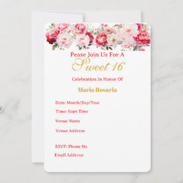 Convite Floral Personalizado para Sweet 16
