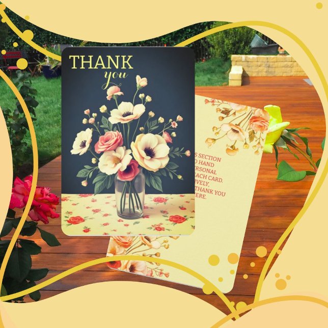 Convite Floral Personalized Yellow Flat Thank You Card (Minimalist Pink Begonia, Graphic and flat motifs add a contemporary edge, while nostalgic touches li)