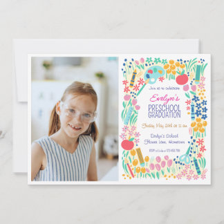 Convite Floral Photo Preschool Graduation Invitation