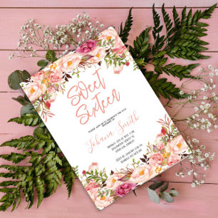 Convite Floral Pink Blush Sessenta Aniversário