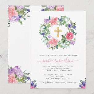 Convite Floral Pintado à Mão  Batismo De Trendy Watercol