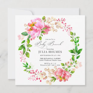 Convite Floral Pintado À Mão Chá de fraldas Pink Wreath