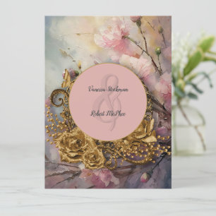 Convite Floral Pintado e Dourado para Casamento