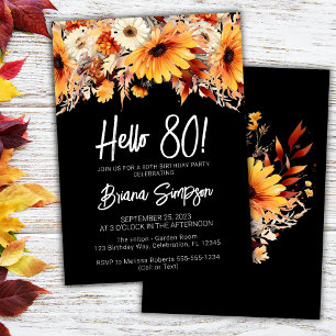 Convite Floral Preta para Aniversário de 80 anos
