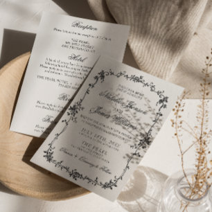 Convite Floral Preto Branco Botânico Tudo Em Um Casamento