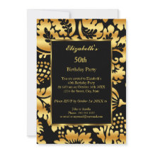 Floral Preto Dourado com Festa de aniversário 50