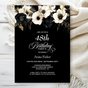 Convite Floral preto e branco qualquer Festa de aniversári