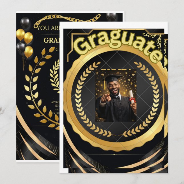 Convite Floral Preto e Dourado | Lu Elegante (Frente/Verso)