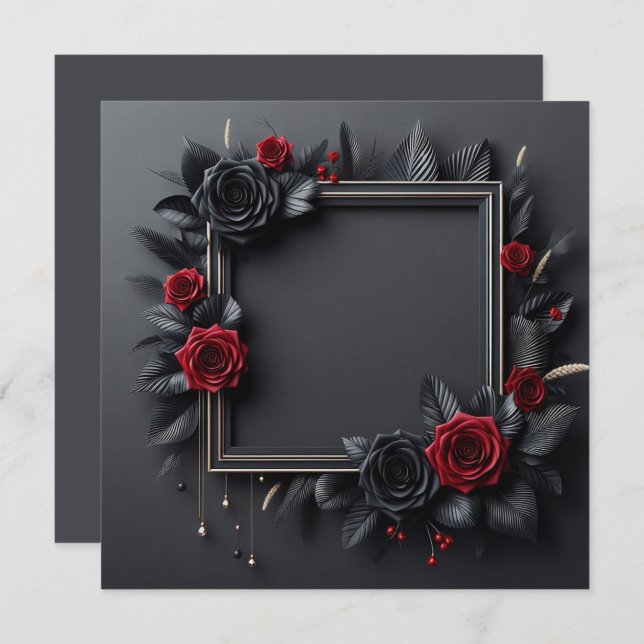 Convite Floral Preto e Vermelho (Frente/Verso)