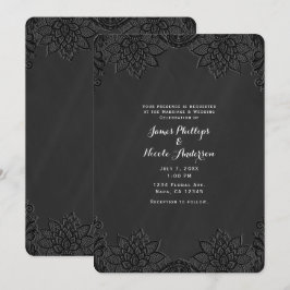 Convite Floral Preto Quadro-Negro e Renda Casamento no Cam