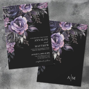 Convite Floral Preto Roxo Escuro Casamento