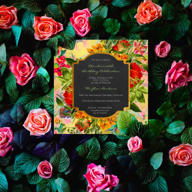 Convite Floral Primavera Barroco Aniversário Dourado (Criador carregado)