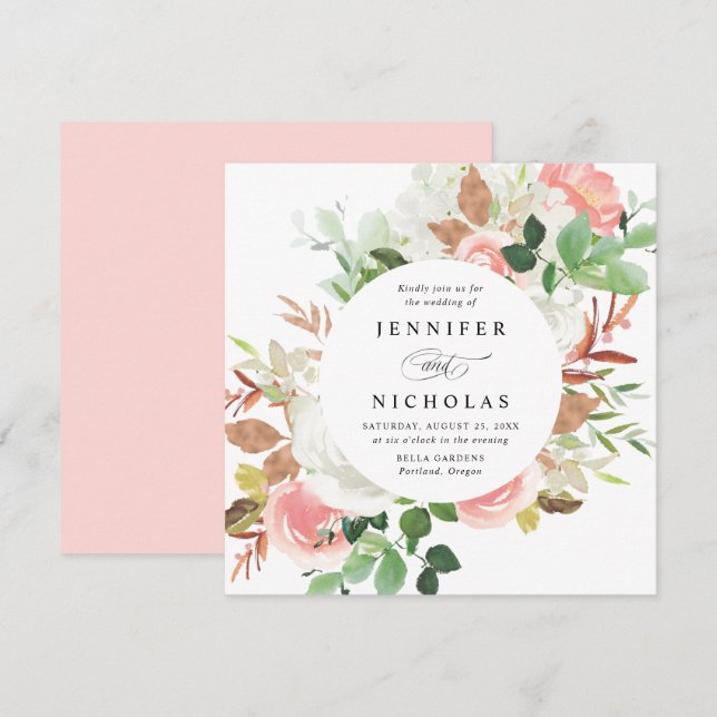 Convite Floral Primavera Blush | Casamento de fotograma (Frente/Verso)