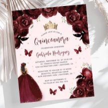Convite Floral Princesa Burgundy Orçamentário para