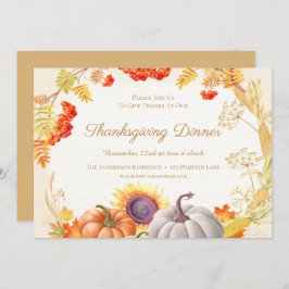Convite Floral Pumpkin Girassol Janta de Ação de Graças