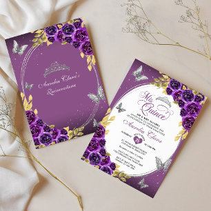 Convite Floral Puro Prata Tiara Borboleta Quinceañera