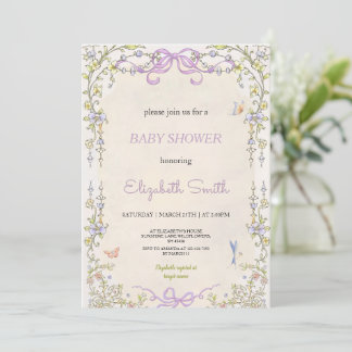 Convite Floral purple babyshower party invitation