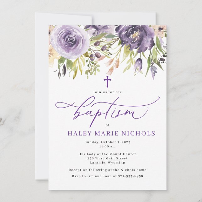 Convite Floral Purple Baptism (Frente)