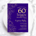 Convite Floral Purple Dourado Surpresa 60ª Festa de aniver<br><div class="desc">Floral Purple Dourado Surpresa 60º Convite de aniversário. Design minimalista moderno com sotaques botânicos e letra de escrita tipográfica. Simples cartão de convite floral perfeito para uma festa surpresa na moda. Pode ser personalizado para qualquer idade.</div>