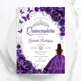 Convite Floral Purple Silver Quinceanera