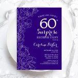 Convite Floral Purple Surprise 60ª Festa de aniversário<br><div class="desc">Floral Purple Surprise 60º Convite de aniversário. Design minimalista moderno com sotaques botânicos e letra de escrita tipográfica. Simples cartão de convite floral perfeito para uma festa surpresa na moda. Pode ser personalizado para qualquer idade. Impressos convites Zazzle ou modelo de impressão digital instantânea para download.</div>