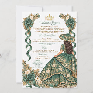 Convite Floral Quinceañera Charra Verde Esmeralda