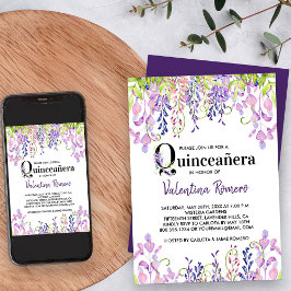 Convite Floral Quinceanera Elegante Purple Wisteria