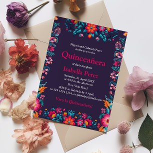 Convite Floral Quinceanera mexicana Fiesta Birthday